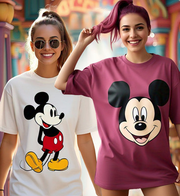 DISNEY by DreamBe Printed Women Round Neck Multicolor T-Shirt