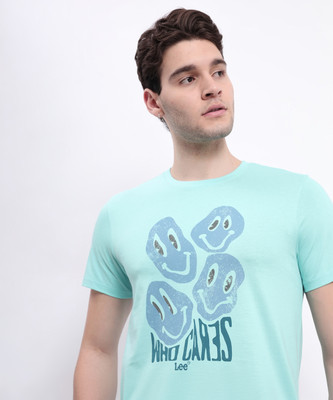 LEE Printed Men Round Neck Blue T-Shirt