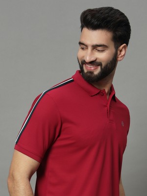 RENUOVO Solid Men Polo Neck Maroon T-Shirt