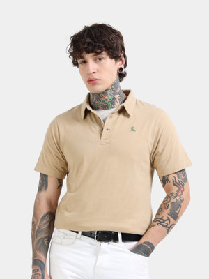 estuna Printed Men Polo Neck Beige T-Shirt