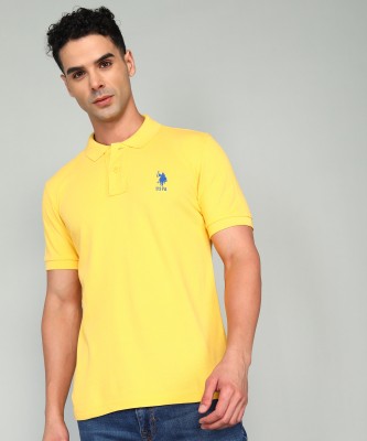 U.S. POLO ASSN. Solid Men Polo Neck Yellow T-Shirt