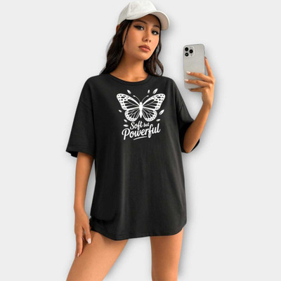 Stylicity Printed Women Round Neck Black T-Shirt