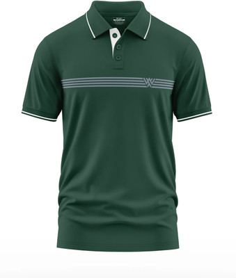 Warriorworld Striped Men Polo Neck Green T-Shirt