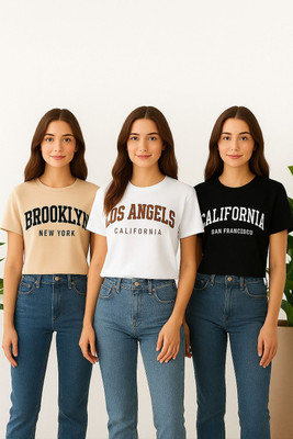 Eveliy Graphic Print, Typography Women Round Neck Reversible Multicolor T-Shirt