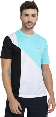 FTX Colorblock Men Round Neck Blue T-Shirt