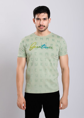 HIGHTRIBE Printed Men Round Neck Green, Blue T-Shirt