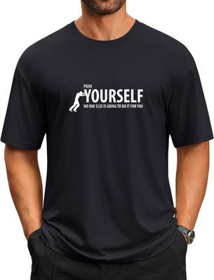 XZEEZZ Typography Men Round Neck Black T-Shirt