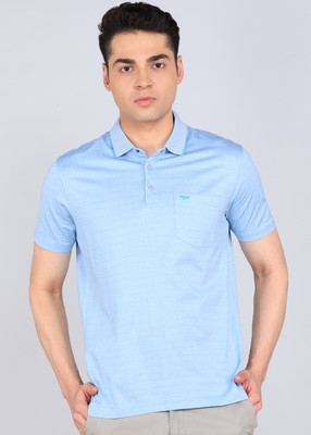 PARK AVENUE Self Design Men Polo Neck Light Blue T-Shirt