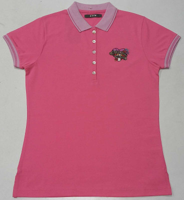 MARRINER Printed Women Polo Neck Yellow T-Shirt