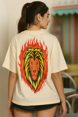 SZN Solid Women Round Neck Beige T-Shirt