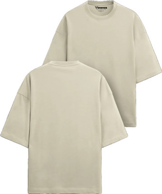 VORDROB Solid Women Round Neck Beige T-Shirt