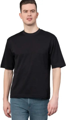 Vinson Solid Men Round Neck Black T-Shirt
