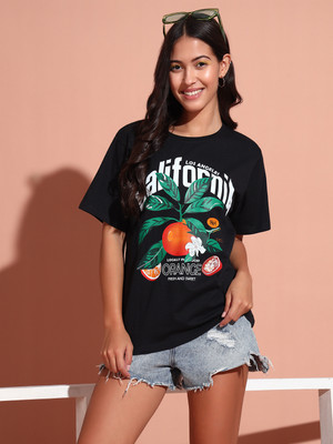 THE DRY STATE Printed Women Round Neck Black T-Shirt