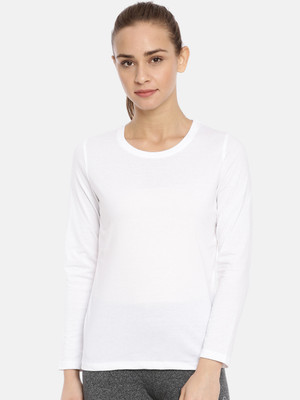 Macrowoman W-Series Solid Women Round Neck White T-Shirt
