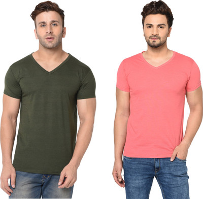 Moordale Fab Solid Men V Neck Multicolor T-Shirt