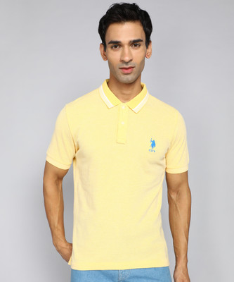 U.S. POLO ASSN. Solid Men Polo Neck Yellow T-Shirt