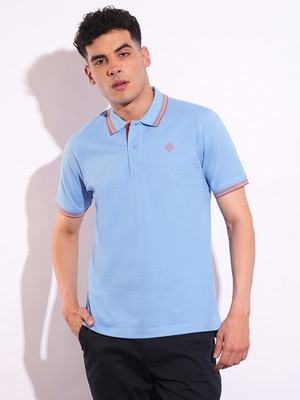 BEING HUMAN Solid Men Polo Neck Blue T-Shirt