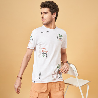 Urban Ranger by Pantaloons Printed Men Round Neck White T-Shirt