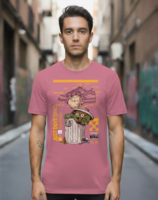 PIDAM Graphic Print Men Crew Neck Reversible Pink T-Shirt