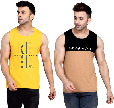 SLOWLORIS Printed Men Round Neck Yellow, Black, Beige T-Shirt