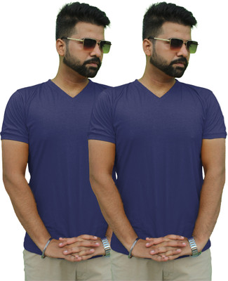 Mr Lierr Solid Men V Neck Multicolor T-Shirt