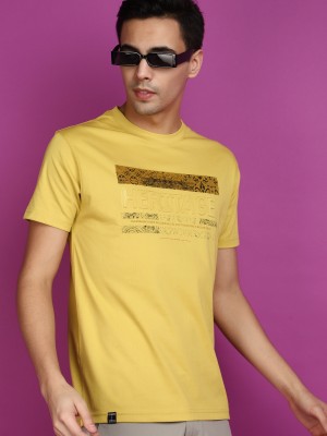 V-MART Printed Men Round Neck Gold T-Shirt