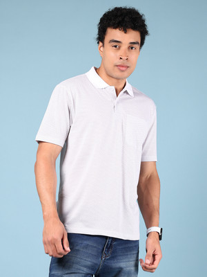 V-MART Printed Men Polo Neck White T-Shirt