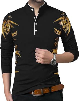 TRIPR Color Block Men Mandarin Collar Black, White T-Shirt