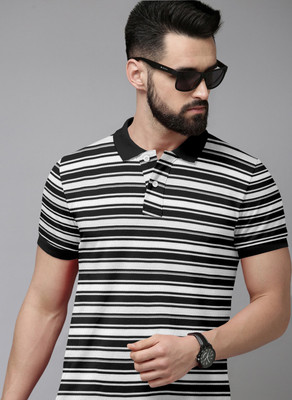 METRONAUT Solid Men Polo Neck Black, White T-Shirt