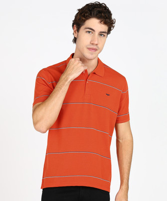 PARK AVENUE Striped Men Polo Neck Orange T-Shirt