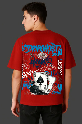 Dripghost Solid Men Round Neck Red T-Shirt