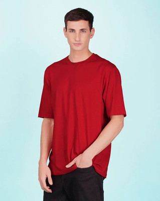 MIT Bharat Solid Men Round Neck Red T-Shirt
