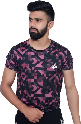 leveluup Printed Men Round Neck Pink, Black T-Shirt