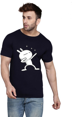 SLOWLORIS Printed Men Round Neck Navy Blue T-Shirt