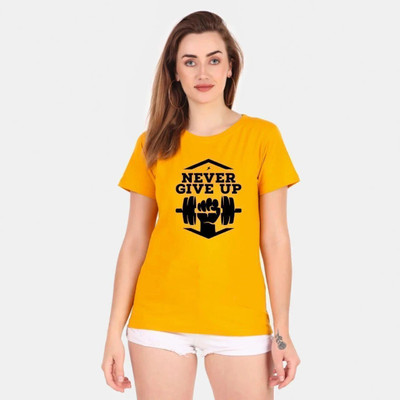 AdvibaFashion Printed Women Round Neck Yellow T-Shirt