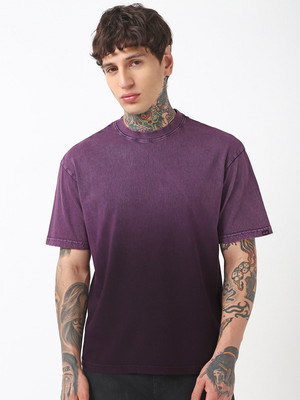 BEWAKOOF Washed/Ombre Men Round Neck Maroon T-Shirt