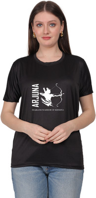 VENIWALSTUDIO Graphic Print Women Round Neck Black T-Shirt