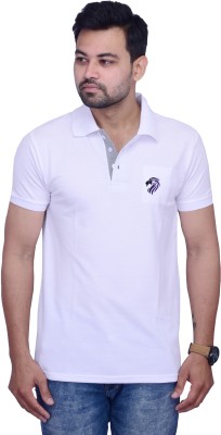 Cousin's Solid Men Polo Neck White T-Shirt