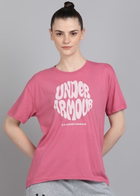 UNDER ARMOUR Printed Women Round Neck Pink T-Shirt