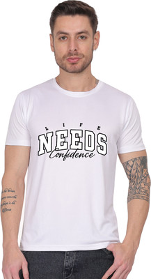 Shiv Junction Typography Men Round Neck White T-Shirt