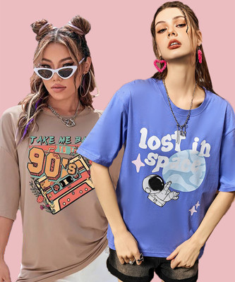 Christy World Printed Women Round Neck Multicolor T-Shirt
