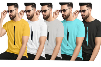 MISTY COLLECTION Striped Men Round Neck Yellow, Black, Grey, Light Blue, Light Green T-Shirt