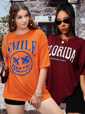 SYDNEY HILLS Printed Women Round Neck Multicolor T-Shirt