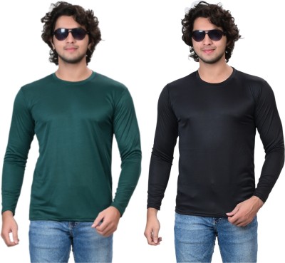 RENU FASHIONS Solid Men Round Neck Green, Black T-Shirt