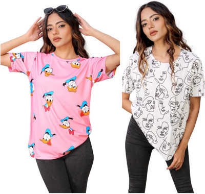 Apachee Printed Women Round Neck Multicolor T-Shirt