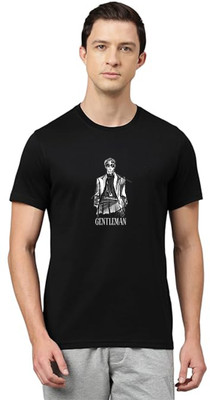 FRANSCART Printed Men Round Neck Black T-Shirt