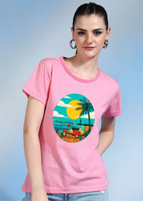 Moda Rapido Printed Women Round Neck Pink T-Shirt