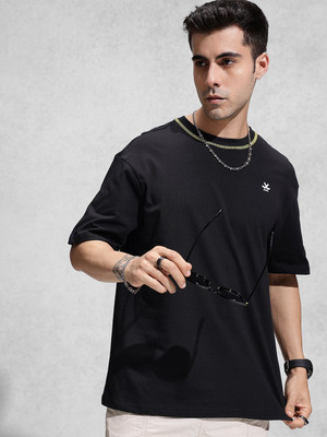 WROGN Solid Men Round Neck Black T-Shirt