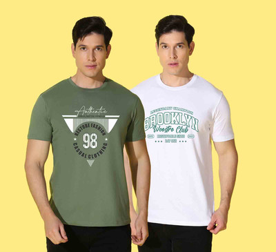 WOOSTRO Printed Men Round Neck Grey, White T-Shirt
