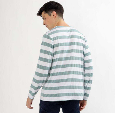 IB Fashion Striped Men Round Neck Light Blue T-Shirt